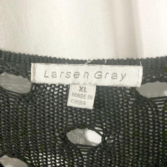 Larsen Gray Women's XL Black and White Distressed Open Knit Sweater - Picture 8 of 10